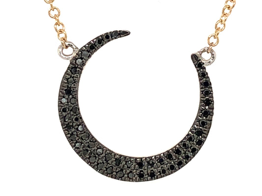BLACK DIAMOND CRESCENT MOON PENDANT NECKLACE, 18' BOLO CHAIN, 14KWY (R)