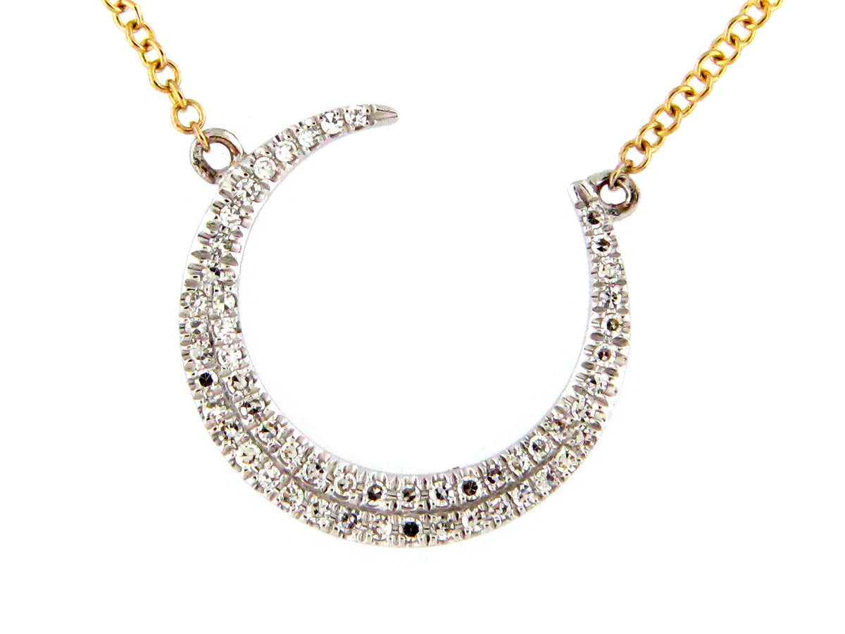DIAMOND CRESCENT MOON PENDANT NECKLACE, 18" BOLO CHAIN, 18KWY (N)
