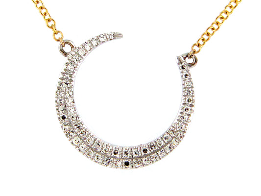 DIAMOND CRESCENT MOON PENDANT NECKLACE, 18" BOLO CHAIN, 18KWY (N)