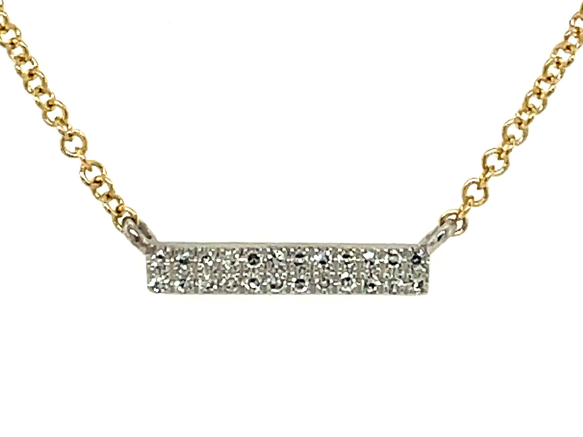 Diamond Bar Pendant Necklace, 12mm, 14kw/14ky Chain (N)