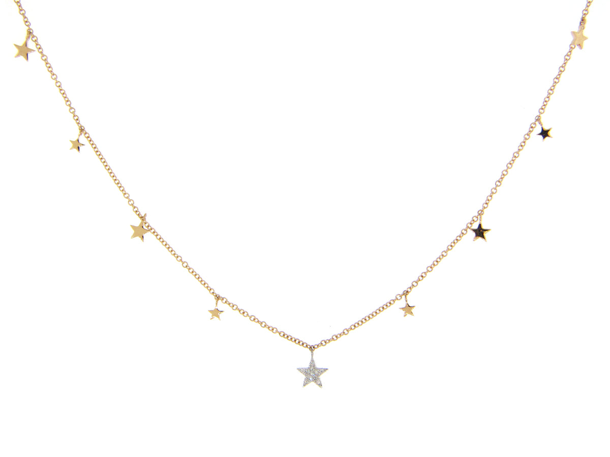 DIAMOND PENDANT STARS CHARM NECKLACE, 18" BOLO CHAIN,  14KWY (N)
