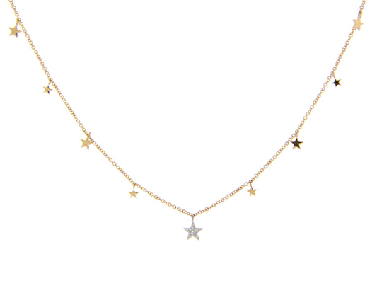 DIAMOND PENDANT STARS CHARM NECKLACE, 18" BOLO CHAIN,  14KWY (N)