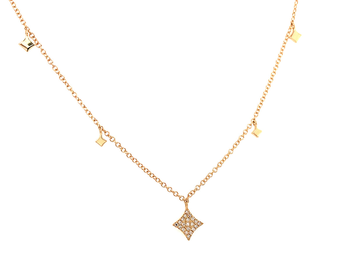DIAMOND PENDANT 4 POINT STAR CHARM NECKLACE