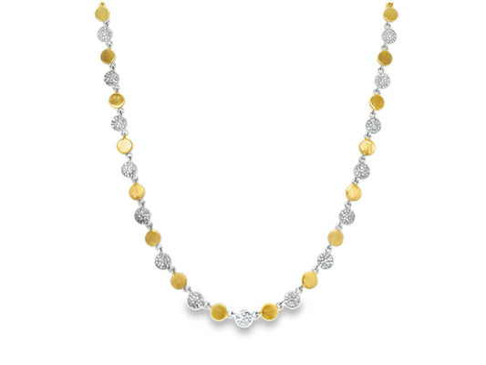 DIAMOND DISC ALTERNATING GOLD NECKLACE, 16+2", SATIN FINISH