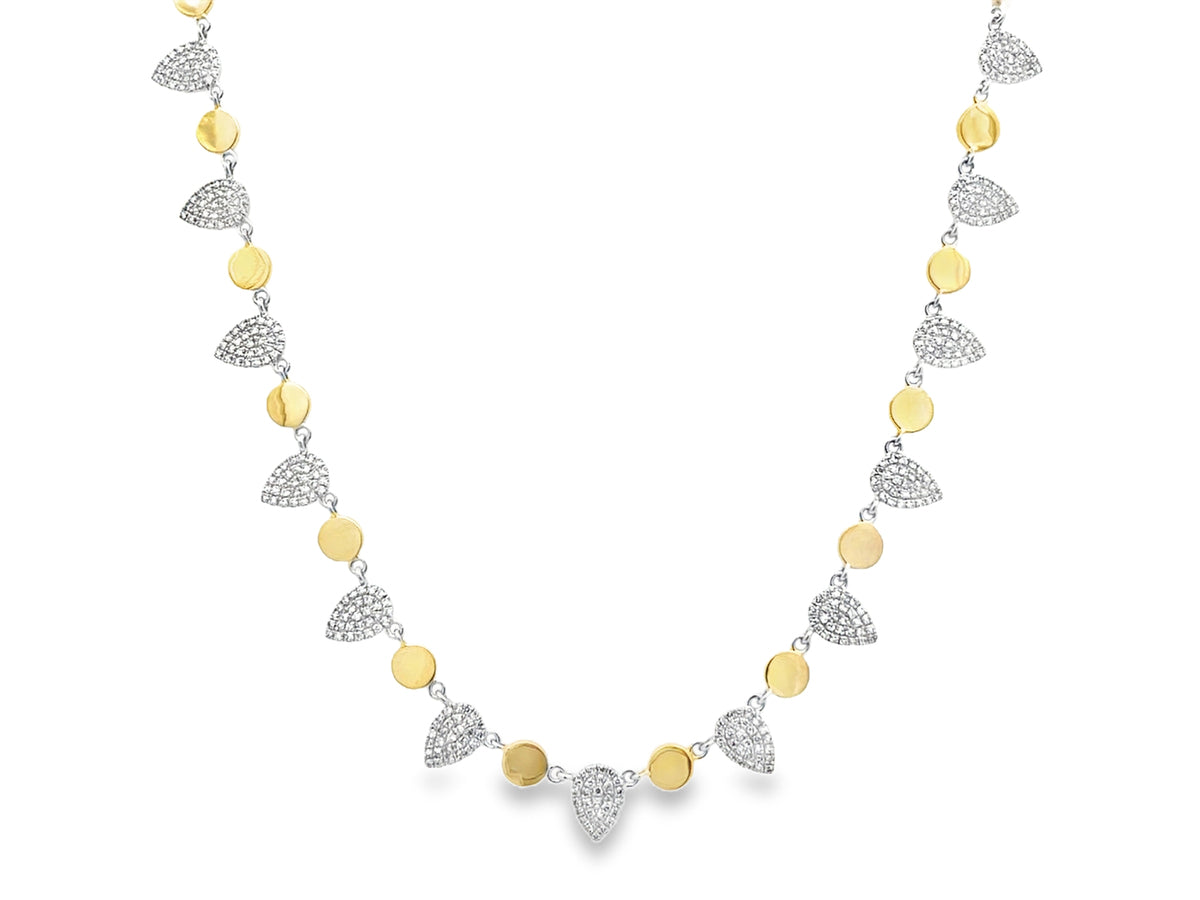 DIAMOND DISC ALTERNATING PEAR GOLD NECKLACE, 18'/16"