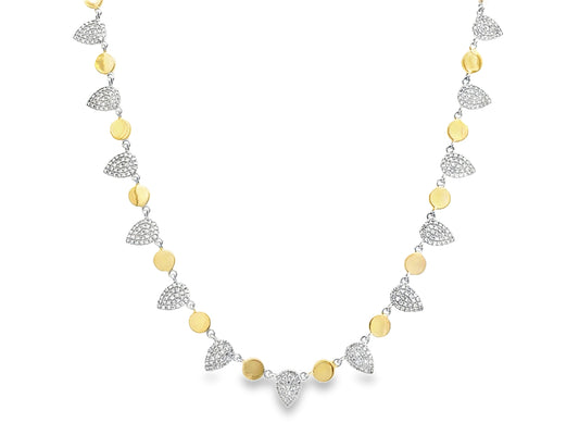 DIAMOND DISC ALTERNATING PEAR GOLD NECKLACE, 18'/16"