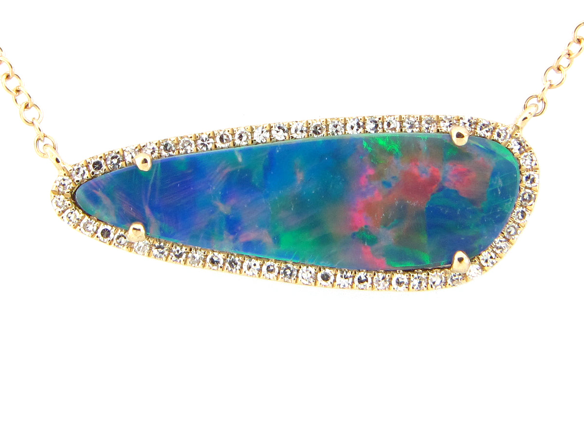 BLACK OPAL DOUBLET & DIAMOND EAST WEST NECKLACE