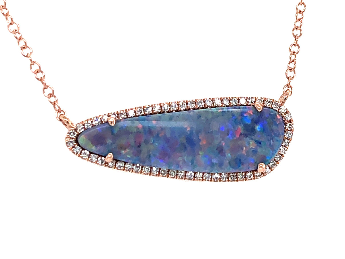 BLACK OPAL DOUBLET & DIAMOND EAST WEST NECKLACE