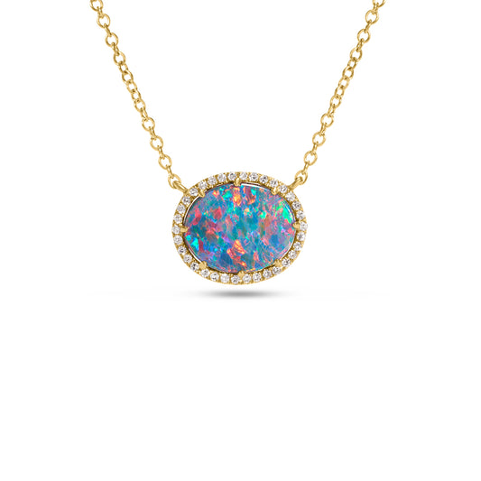 Opal & Diamond Oval Necklace