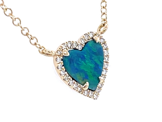 BLACK OPAL DOUBLET & DIAMOND HEART NECKLACE, 18"/17"/16"