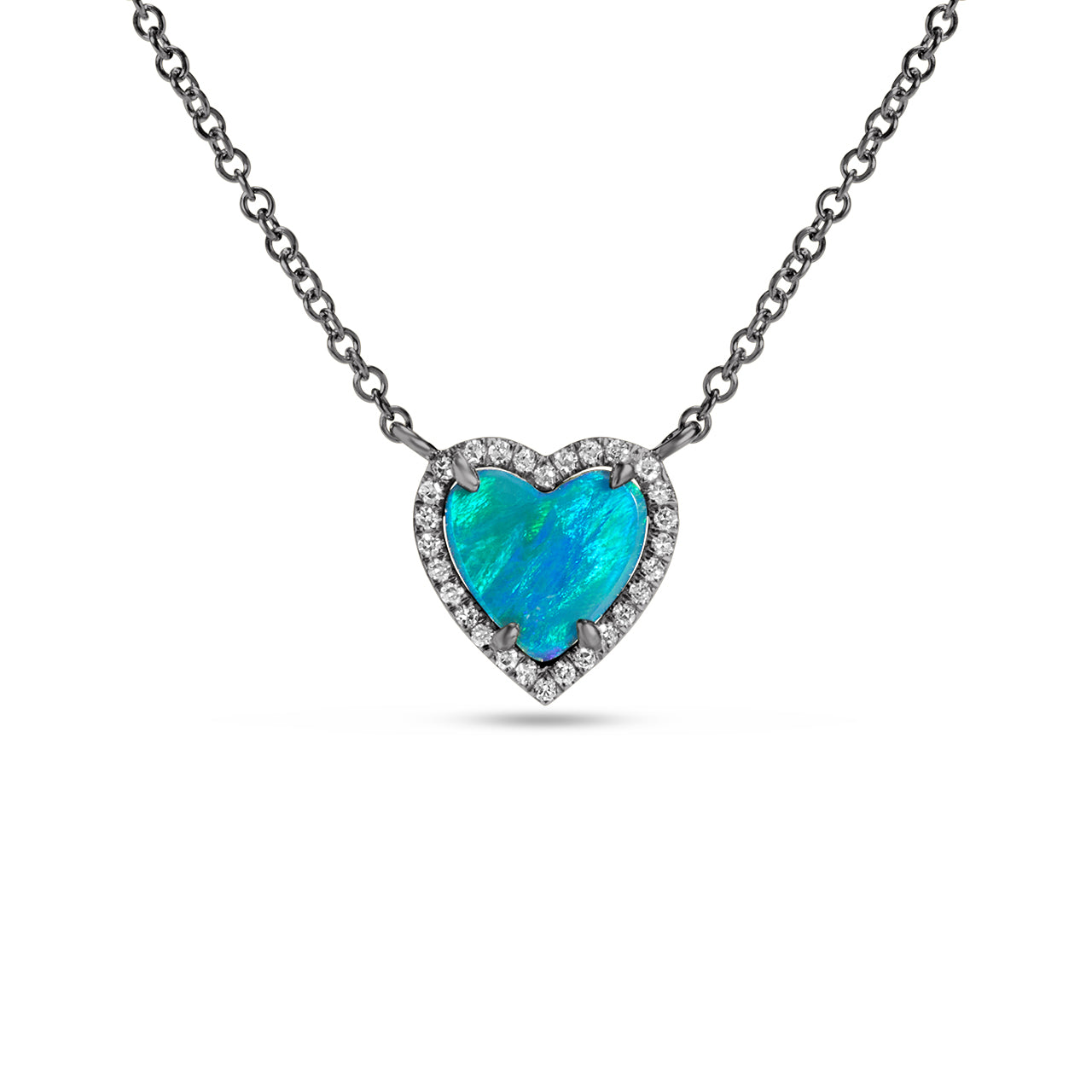 Opal & Diamond Heart Necklace