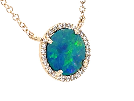 BLACK OPAL DOUBLET & DIAMOND DISC NECKLACE, 18"/17"/16"