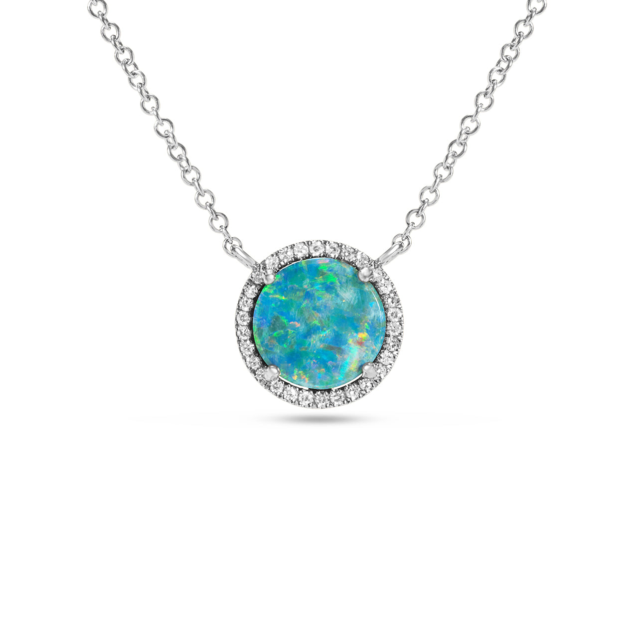 Opal & Diamond Disc Necklace