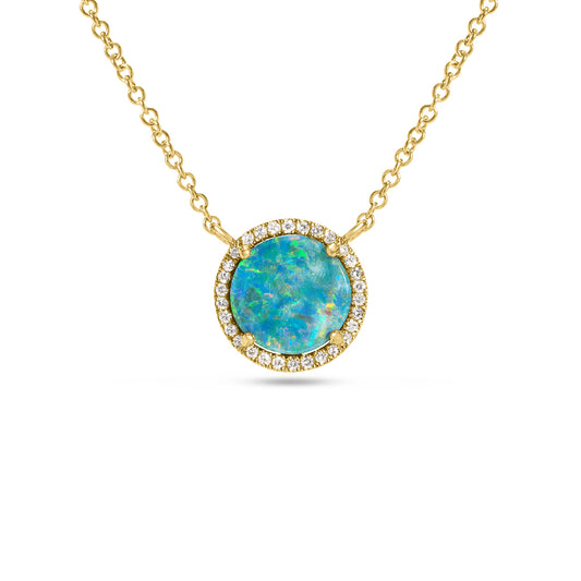 Opal & Diamond Disc Necklace