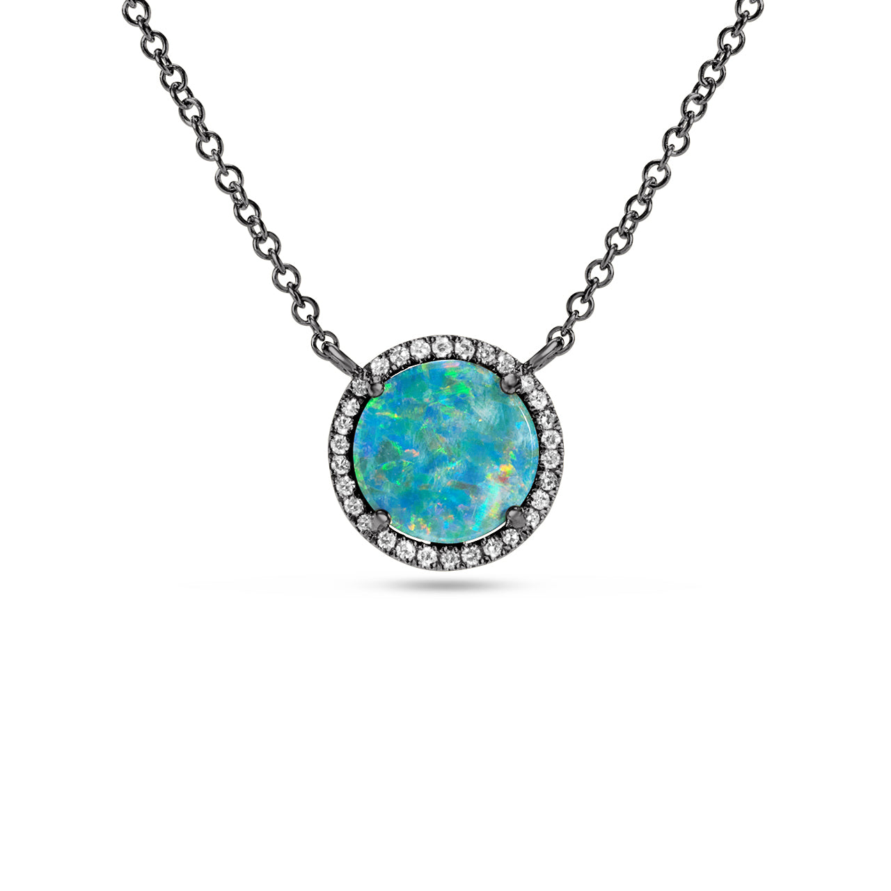 Opal & Diamond Disc Necklace