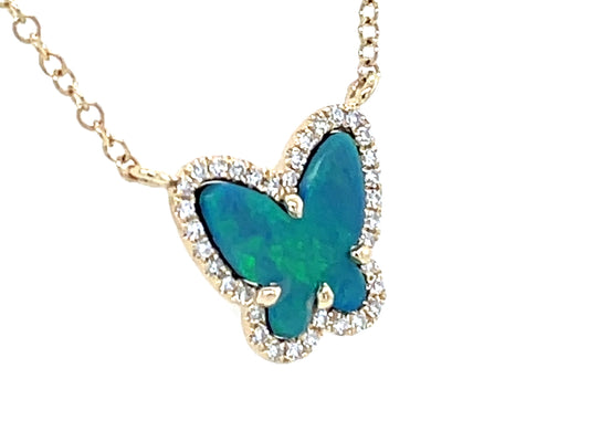 BLACK OPAL DOUBLET & DIAMOND BUTTERFLY NECKLACE, 18"/17"/16"