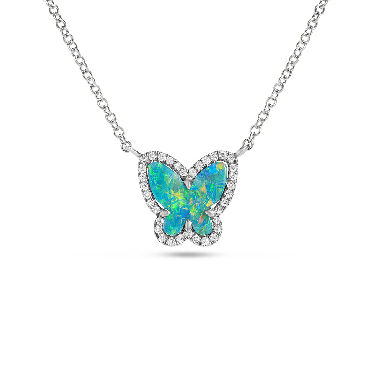 Opal & Diamond Butterfly Necklace