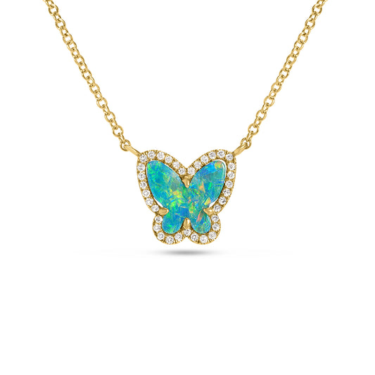 Opal & Diamond Butterfly Necklace