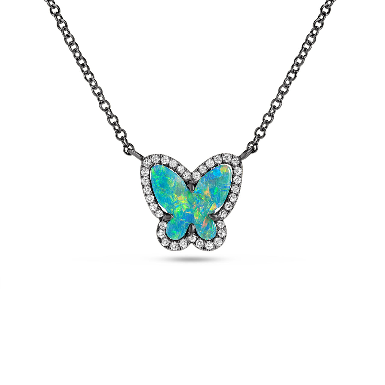 Opal & Diamond Butterfly Necklace