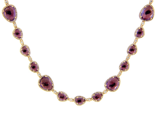 AMETHYST & DIAMOND NECKLACE, 16" PLUS 2" EXTENSION, 14KY (H)