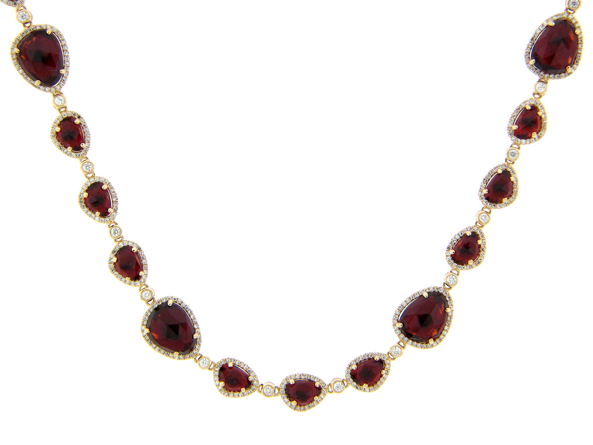 GARNET & DIAMOND NECKLACE, 16" PLUS 1.5" EXTENSION, 14KY (N)