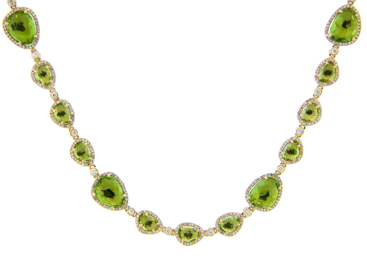 PERIDOT & DIAMOND NECKLACE,16" PLUS 1.5" EXTENSION, 14KY (N)