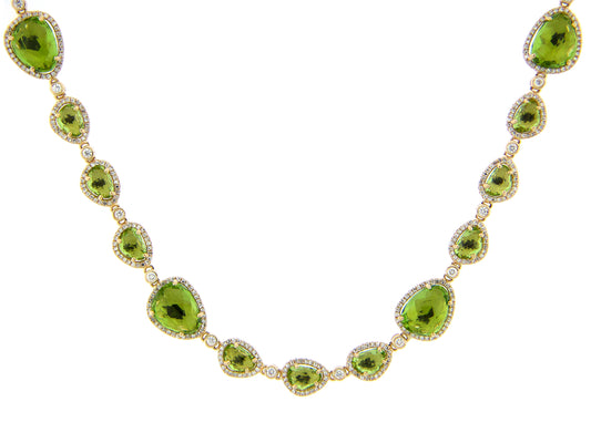 PERIDOT & DIAMOND NECKLACE,16" PLUS 1.5" EXTENSION, 14KY (N)