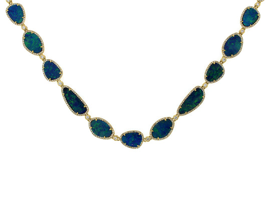 BLACK OPAL DOUBLET & DIAMOND NECKLACE, 18KY (ASBL)