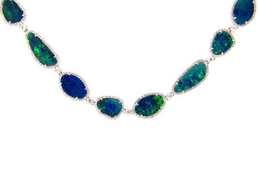 BLACK OPAL DOUBLET & DIAMOND NECKLACE, 18KW (ASBL)