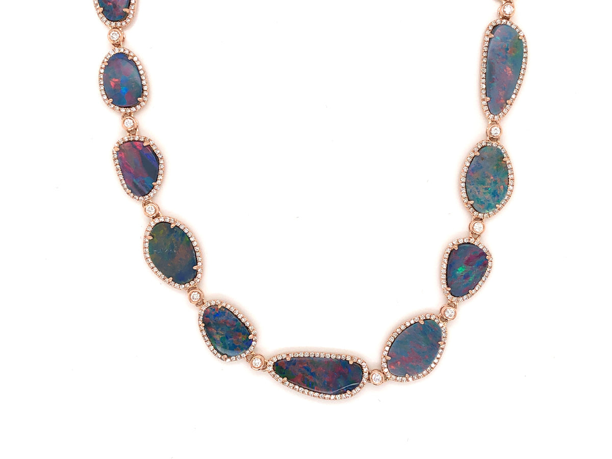 BLACK OPAL DOUBLET & DIAMOND NECKLACE, 18KR (ASBL)