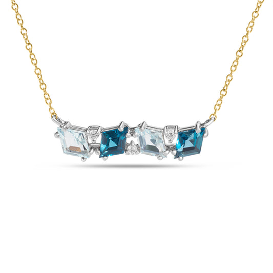 Blue Topaz & Diamond Dancing Bar Necklace
