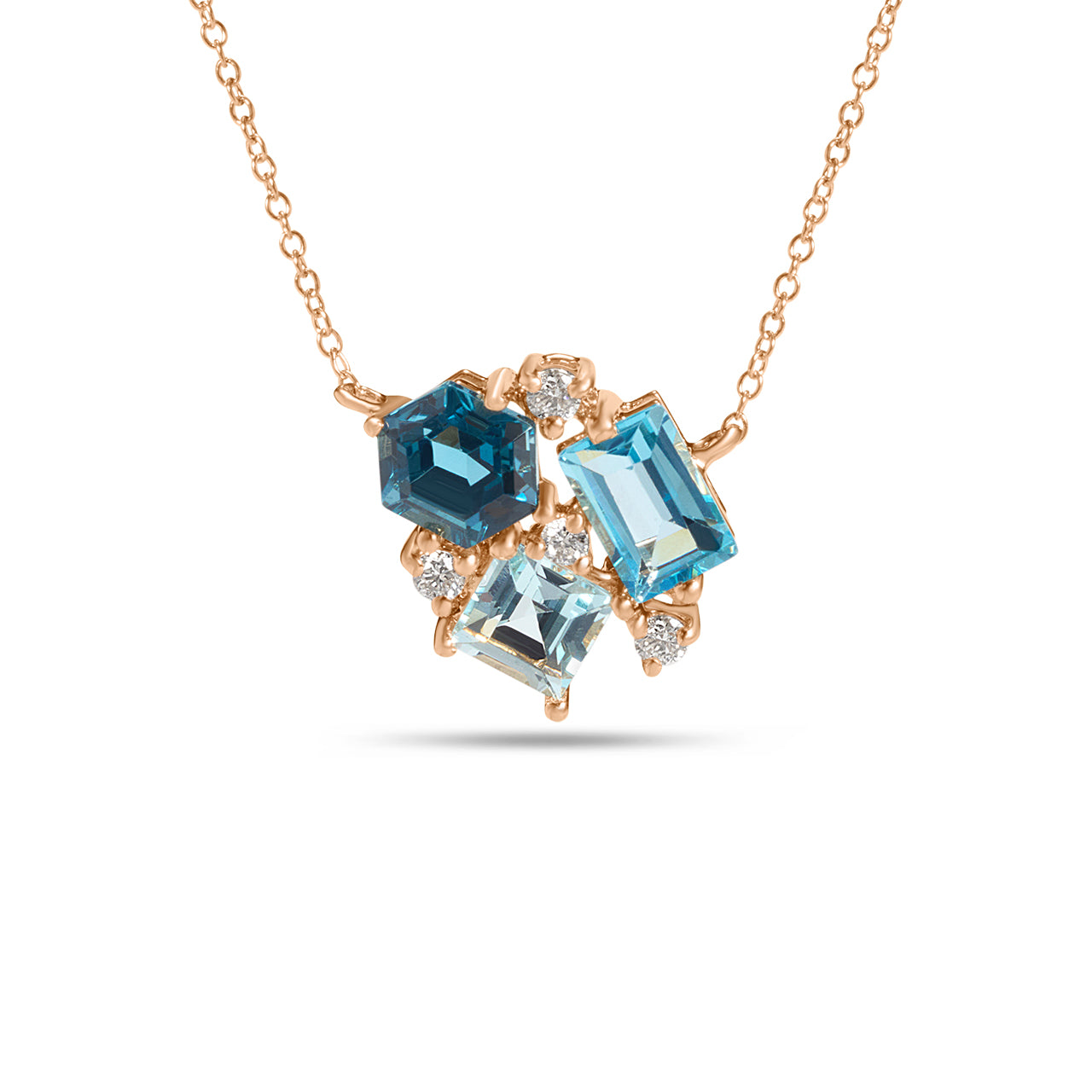 Blue Topaz & Diamond Cluster Necklace