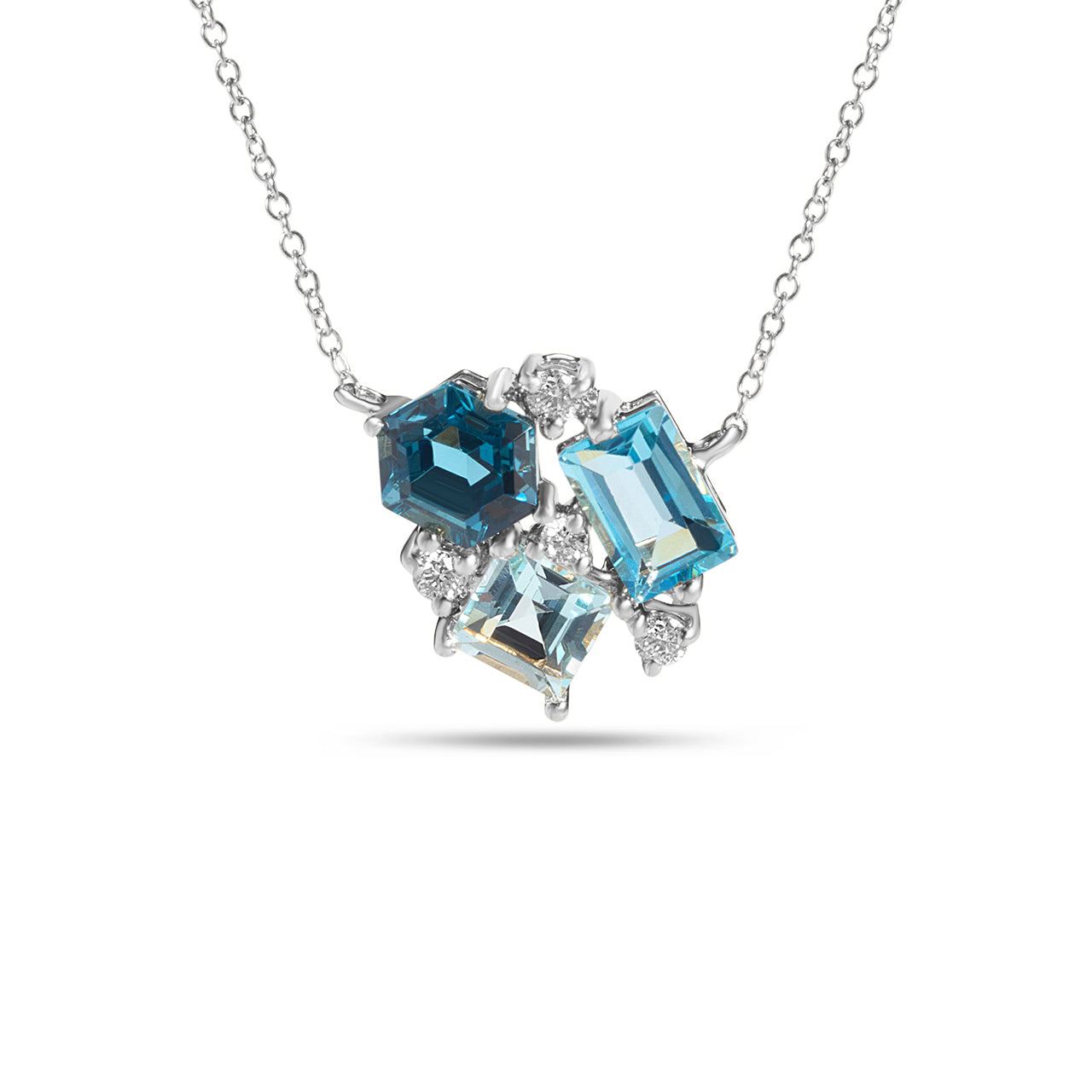 Blue Topaz & Diamond Cluster Necklace