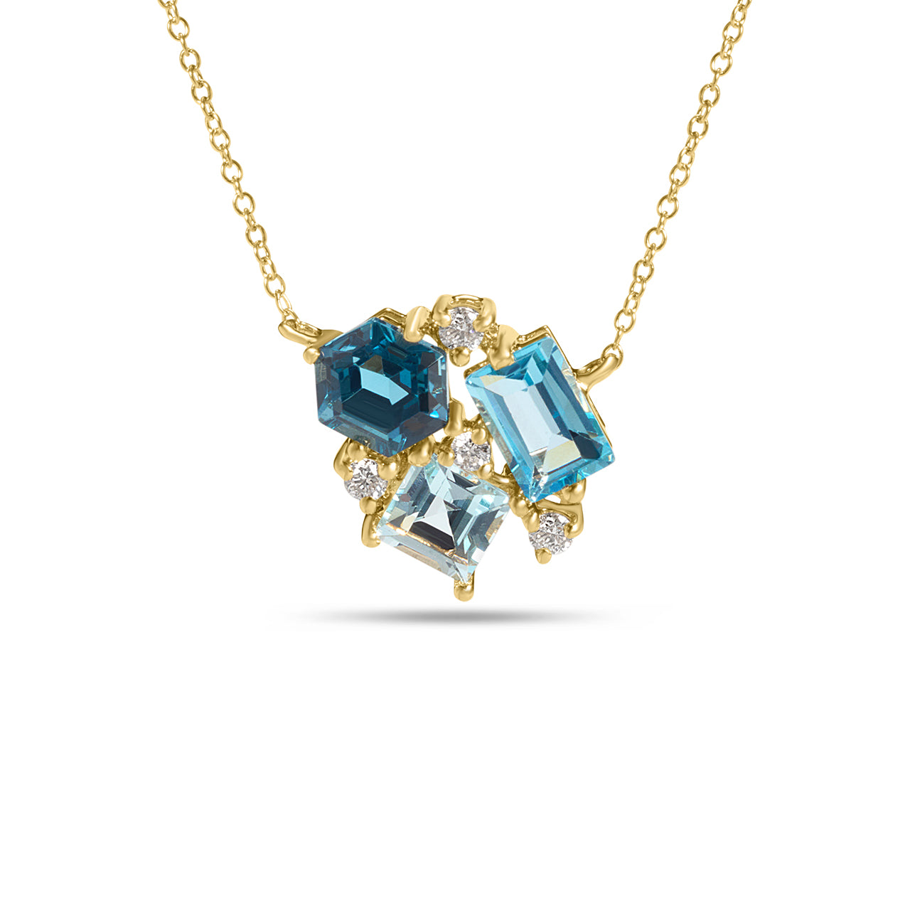 Blue Topaz & Diamond Cluster Necklace