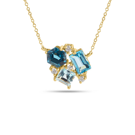 Blue Topaz & Diamond Cluster Necklace