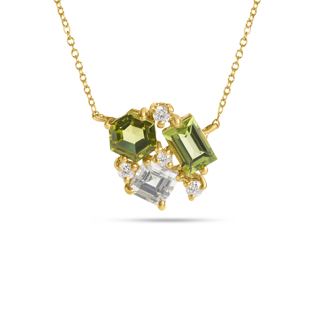 Peridot, Green Amethyst & Diamond Cluster Necklace