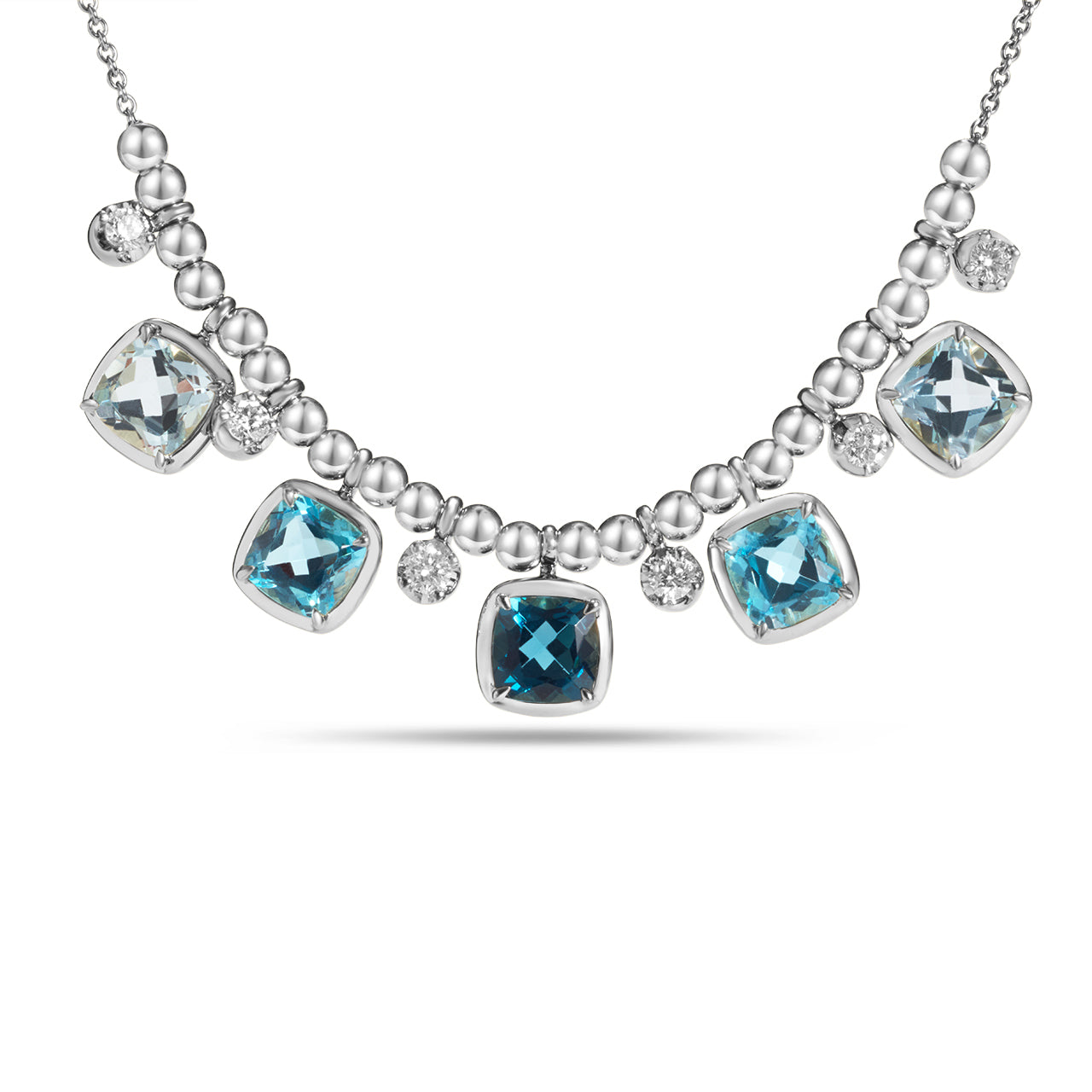 Blue Topaz & Diamond Bead Necklace