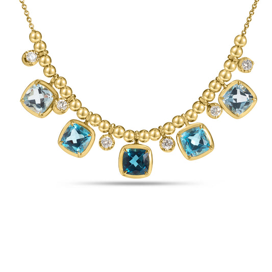 Blue Topaz & Diamond Bead Necklace