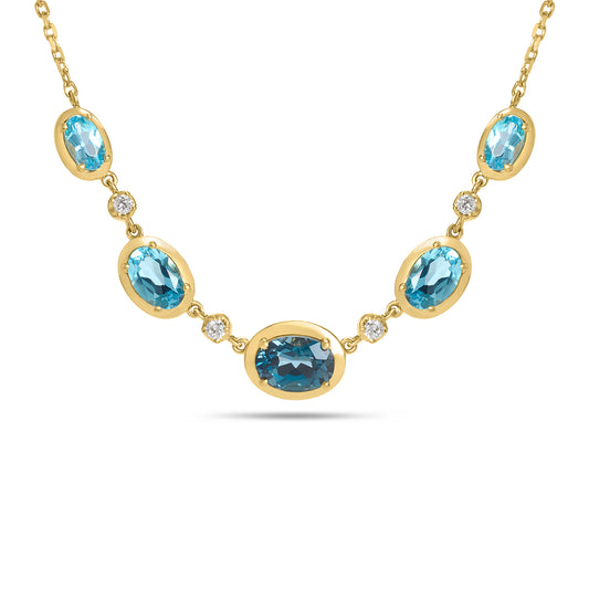 Blue Topaz & Diamond Oval Stacking Necklace