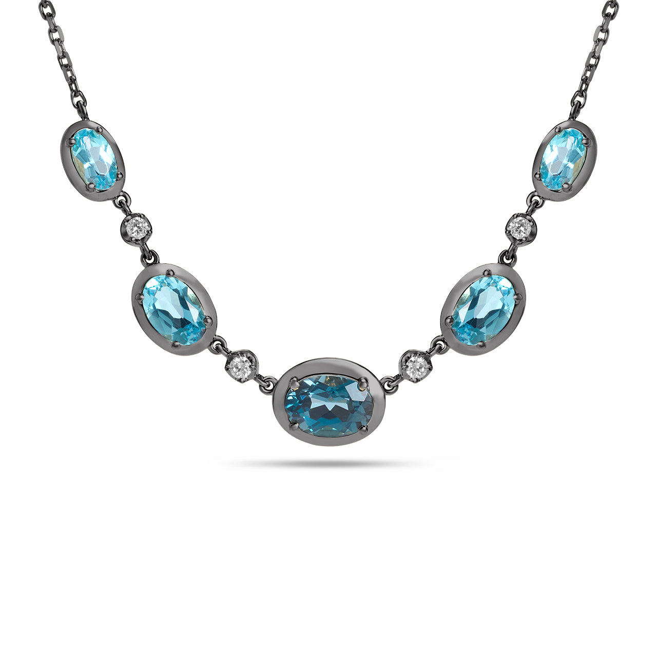 Blue Topaz & Diamond Oval Stacking Necklace