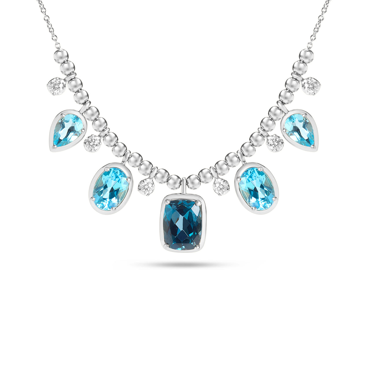 Blue Topaz & Diamond Bead Necklace