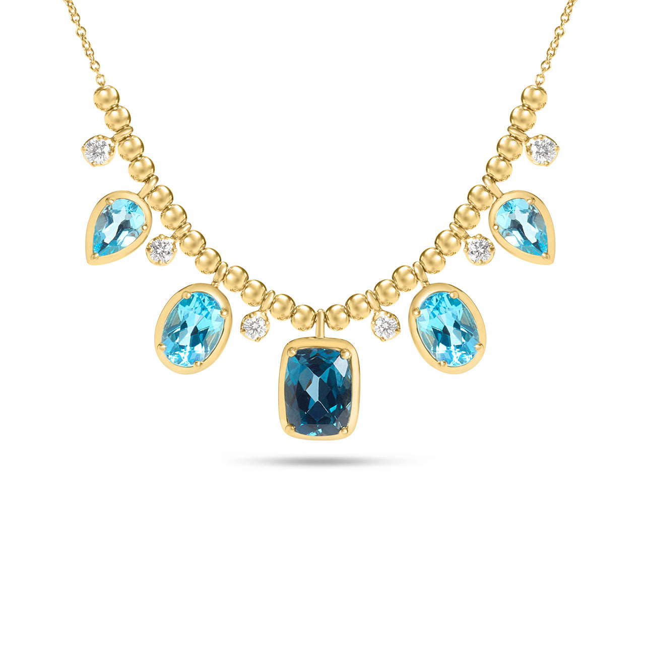 Blue Topaz & Diamond Bead Necklace