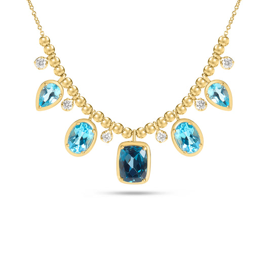 Blue Topaz & Diamond Bead Necklace