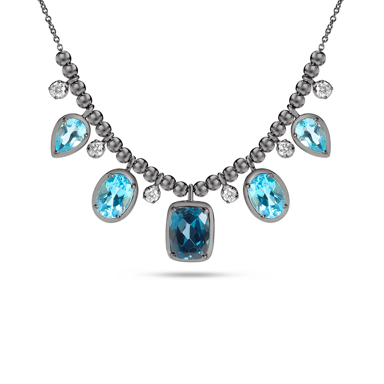 Blue Topaz & Diamond Bead Necklace