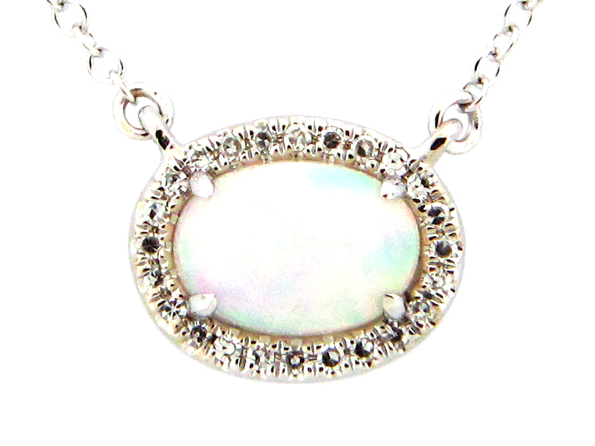 OPAL & DIAMOND HALO OVAL PENDANT NECKLACE