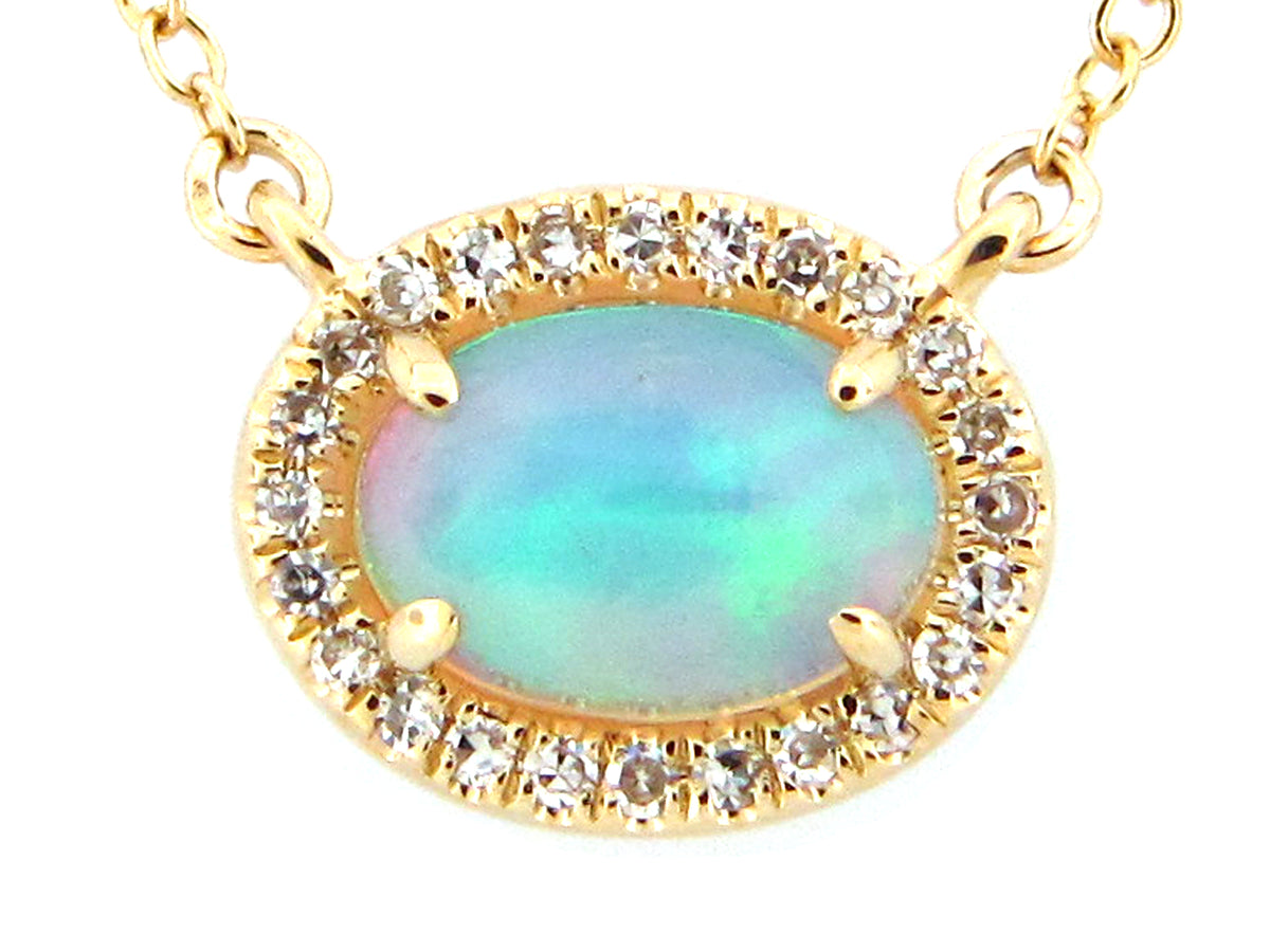 OPAL & DIAMOND HALO OVAL PENDANT NECKLACE