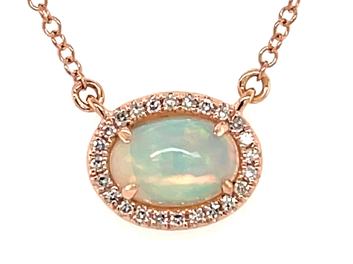 OPAL & DIAMOND HALO OVAL PENDANT NECKLACE