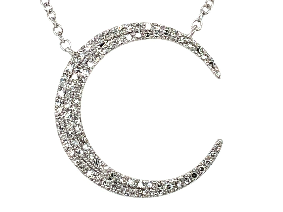 DIAMOND CRESCENT MOON PENDANT NECKLACE, 18"/17"/16", 14KW (N)