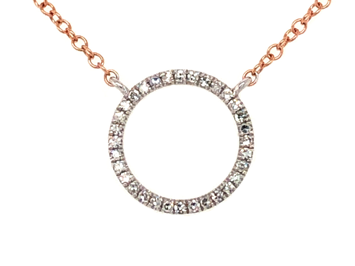 DIAMOND CIRCLE PENDANT NECKLACE, 11MM, 18"/17"/16", 14KWR (N)