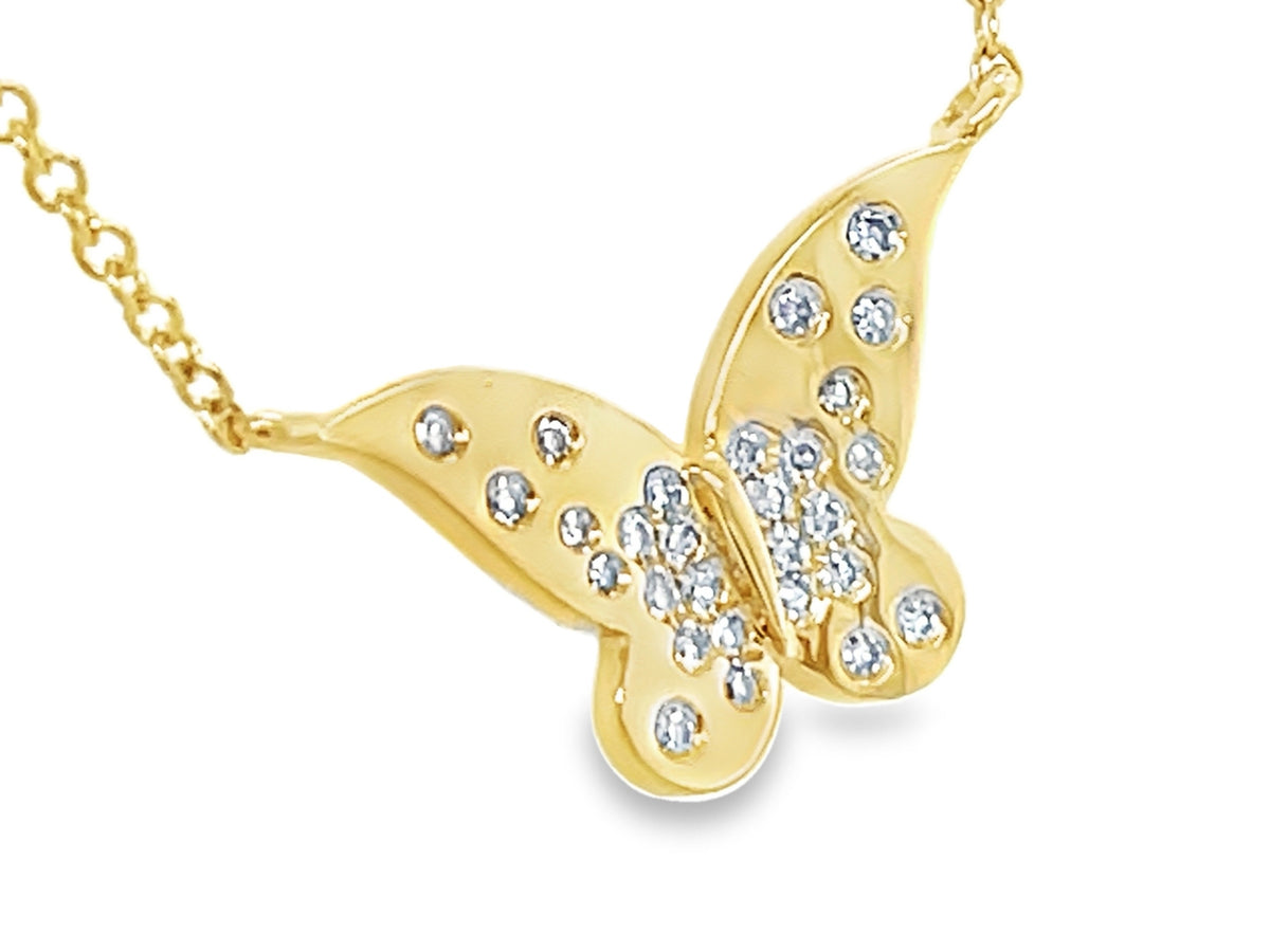 DIAMOND BUTTERFLY CONFETTI NECKLACE, 19X10.8MM, 18"/16"